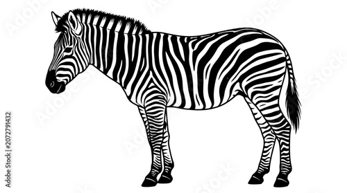 Canvas Print Black and white zebra standing still.