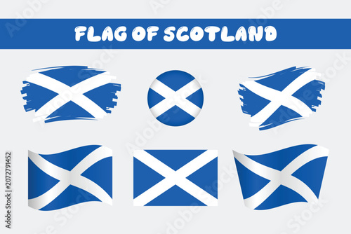 Obraz na płótnie Flag of Scotland Vector Collection Set with Wavy 3D Glossy and Grunge Brush Stro