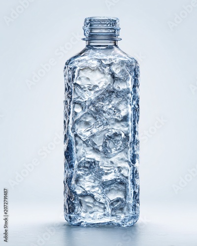 Glass bottle with frosted texture and silver cap on neutral background