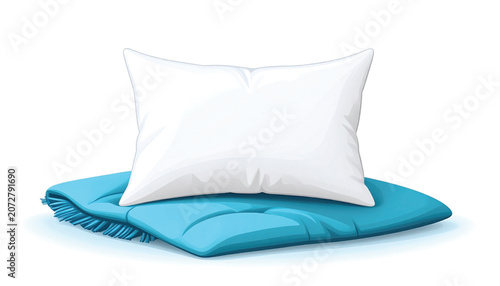 White pillow on blue cushion.