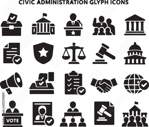 Web Politics and Government Solid Icons for Elections Democracy and Public Governance 