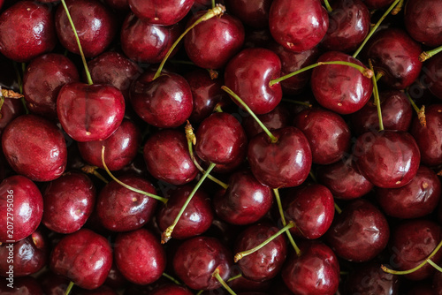 Fresh ripe cherries close-up background