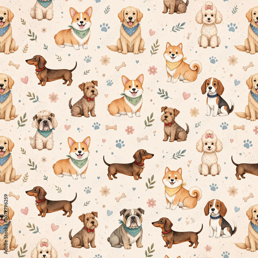 Fototapeta premium seamless pattern with dogs
