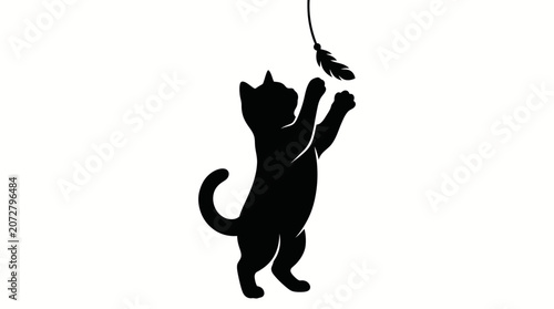 Photos Black cat silhouette, playful feline icon, cat and bird, pet vector isolated on