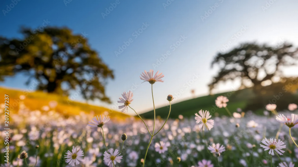 Fototapeta premium Delicate Wildflowers in Soft Morning Light