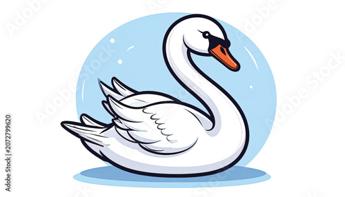 White Swan Bird Cartoon Character.