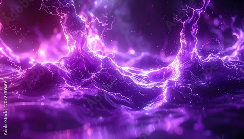 Powerful lightning storm illuminating night sky with electric blue electric bolts and thunder energy over dark clouds and rainless darkness