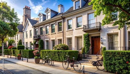 Historic old houses in Brussels city street with brick facades and traditional European architecture urban town exterior with windows and sky travel tourism concept