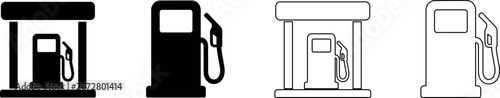 Fotografía Collection of gas station pump icons in black and white line art styles
