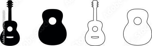 Photography Collection of acoustic guitar silhouettes and outlines for design