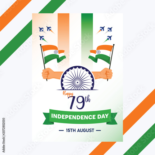 79th Indian Independence Day social media post template with national flags