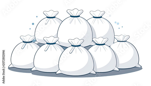 White trash bags stacked together outdoors.