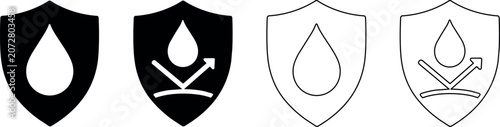 Quadro su tela Waterproof and water repellent shield icons with drop and reflection symbols