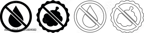 Tableau sur toile Set of prohibition signs for liquids and moisture in black and white outline sty