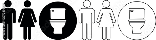 фотографія Gender neutral and traditional restroom signs with toilet symbols