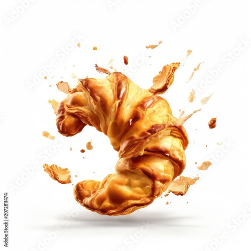 an AI Image Generator, Golden Croissant Exploding With Flaky Layers Against Minimalist