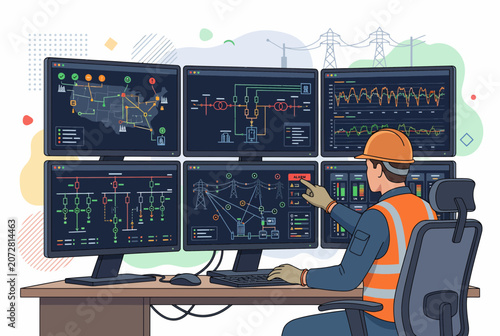 Professional Electrician Monitoring Industrial Power Station Control