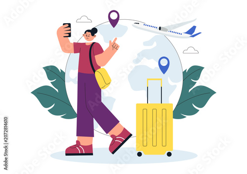 Solo Travel Vector Illustration Featuring Independent Journey, Adventure Tourism, Backpacking Experience, Travel Exploration, and Vacation Lifestyle