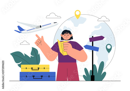 Solo Travel Vector Illustration Featuring Independent Journey, Adventure Tourism, Backpacking Experience, Travel Exploration, and Vacation Lifestyle