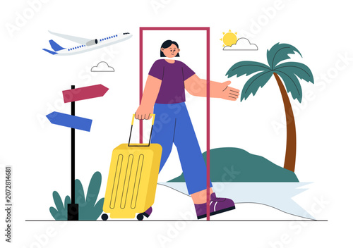 Solo Travel Vector Illustration Featuring Independent Journey, Adventure Tourism, Backpacking Experience, Travel Exploration, and Vacation Lifestyle