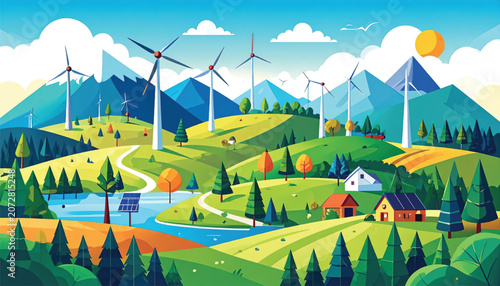 Wind turbines generating renewable energy.