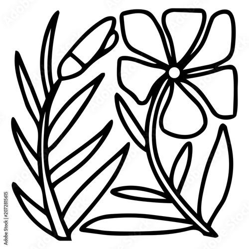 Simple naive doodle hand drawn flower, vector line art