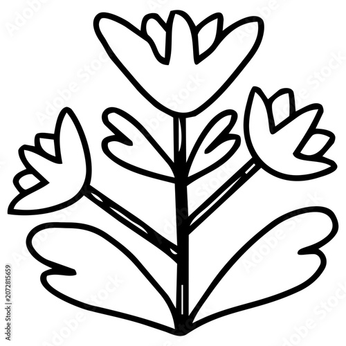 Simple naive doodle hand drawn flower, vector line art