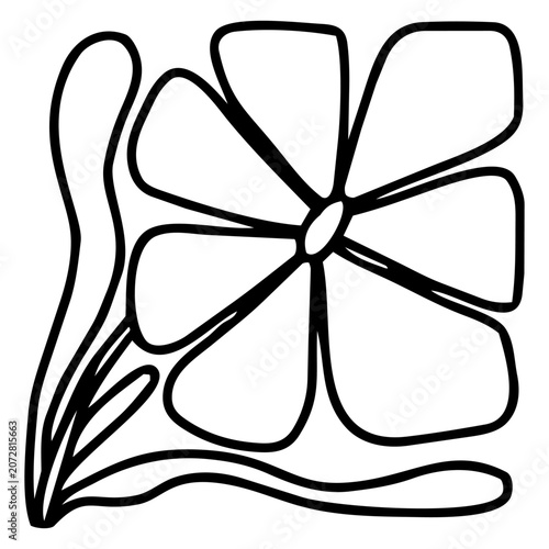 Simple naive doodle hand drawn flower, vector line art