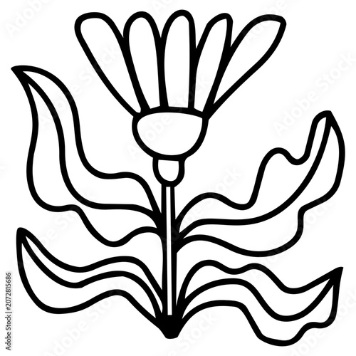 Simple naive doodle hand drawn flower, vector line art