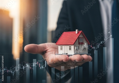 Real Estate Investment Concept With Miniature House Model and Rising Market Chart