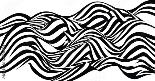 Abstract optical illusion background with black and white wavy stripes