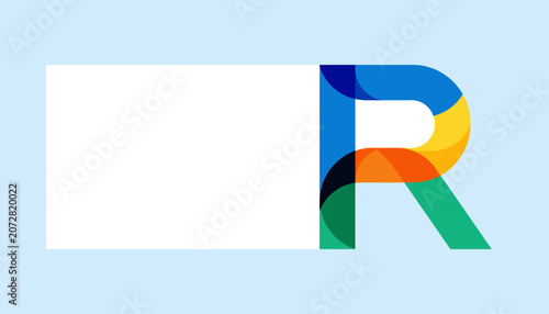 Colorful abstract letter R logo with white space for text on light blue background