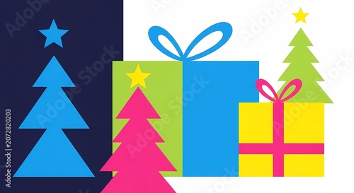 Modern abstract Christmas tree and gift box background.