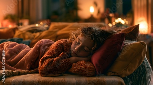 lying girl resting in cozy home environment peaceful childhood lifestyle concept realistic lighting commercial stock photography