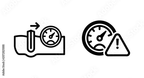 Hull pressure monitor and safety gauge technical instruments icon set for industrial monitoring with pressure industrial measurement triangle technical engineering instrument critical