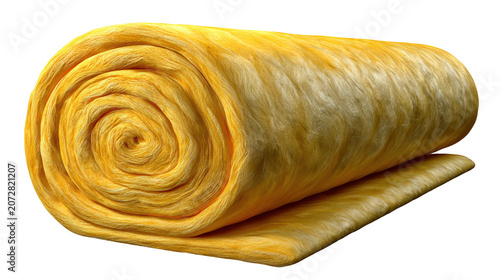 Yellow fiberglass insulation roll isolated on transparent background