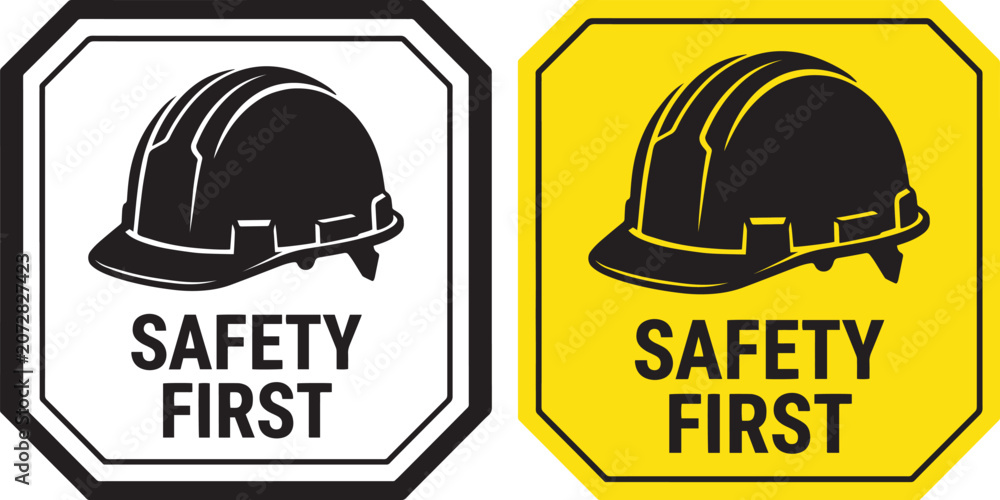 Fototapeta premium Safety First Hard Hat Signage Vector Illustration