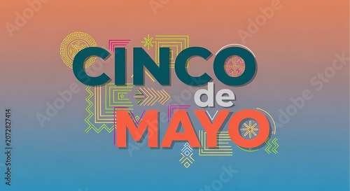 Modern Cinco de Mayo lettering on gradient pattern background.