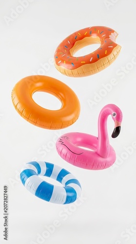 Colorful Inflatable Pool Float Toys Isolated on White Background
