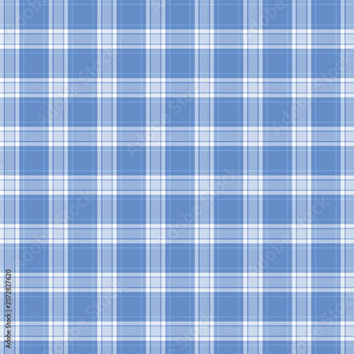 Seamless light blue and white plaid pattern background. Clean classic checkered tartan vector design for spring textiles, gingham shirts, baby blankets, and decorative wrapping paper.