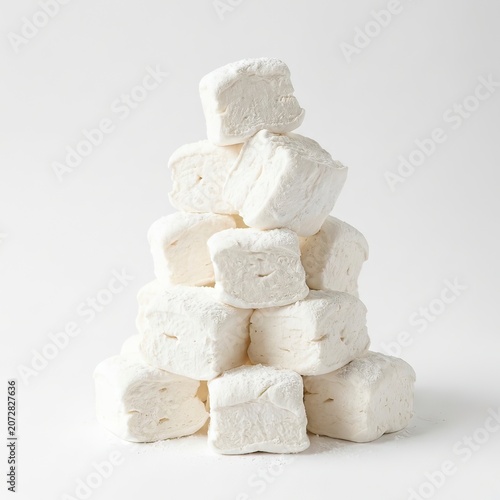 Stack of White Marshmallow Cubes Isolated on White Background