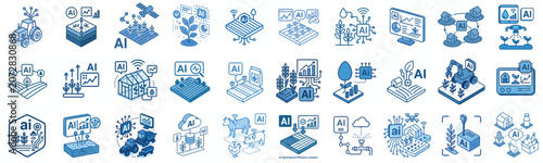 vector minimalist isometric icon AI Farmer Technology