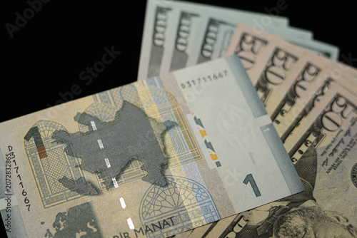 Photos American dollar and Azerbaijani manat in one place