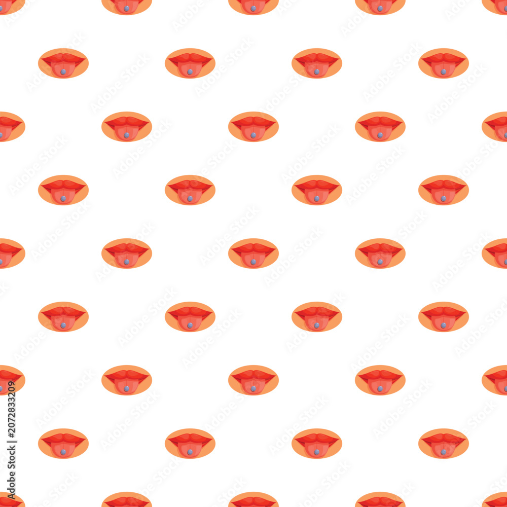 Fototapeta premium Repeating pattern of cartoon mouths with red lips and blue tongue piercings