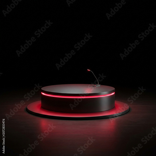 Futuristic Black Product Display Podium with Red Neon Glow