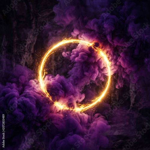 Magical Golden Circle Light with Purple Cloud Fantasy Effect