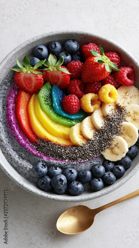 Colorful fruit smoothie bowl with chia seeds