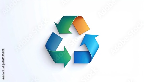 Three dimensional colorful recycling symbol with arrows.