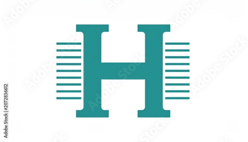 Teal stylized letter H logo with horizontal line patterns.