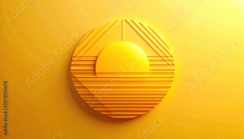 Yellow 3D textured circular geometric wall art.